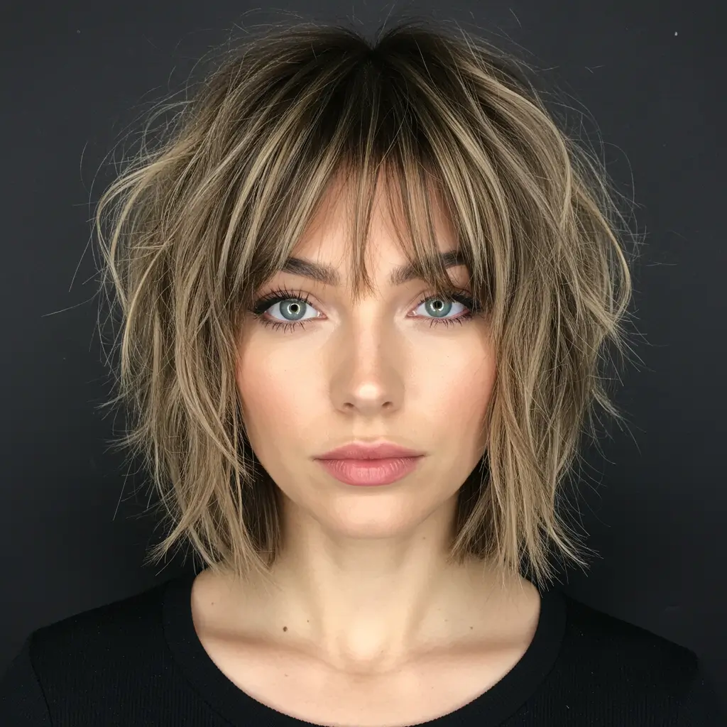 Textured Lob with Curtain Bangs