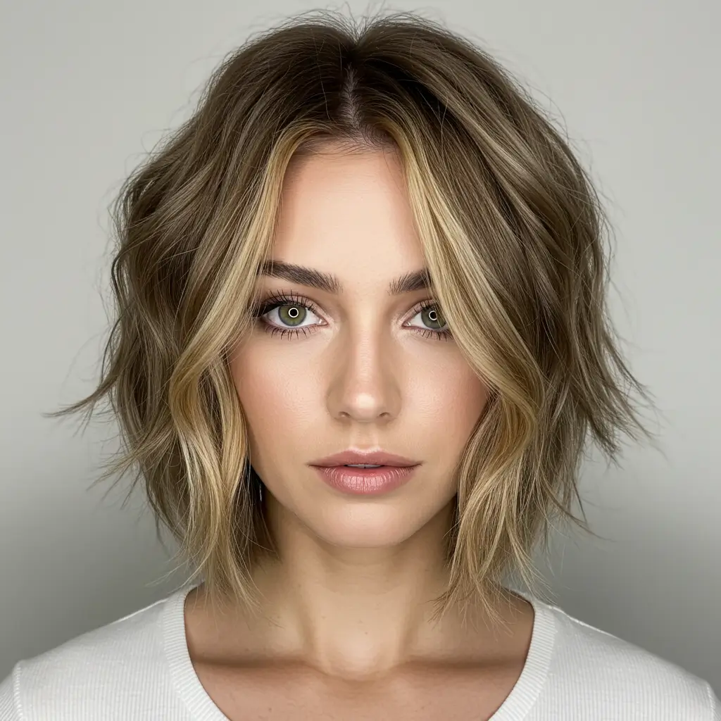 Tousled Medium French Bob with Highlights