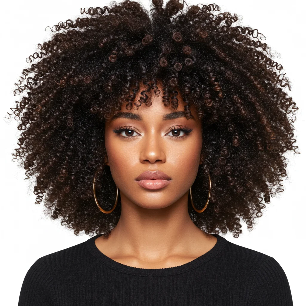 Voluminous Afro with Curly Bangs