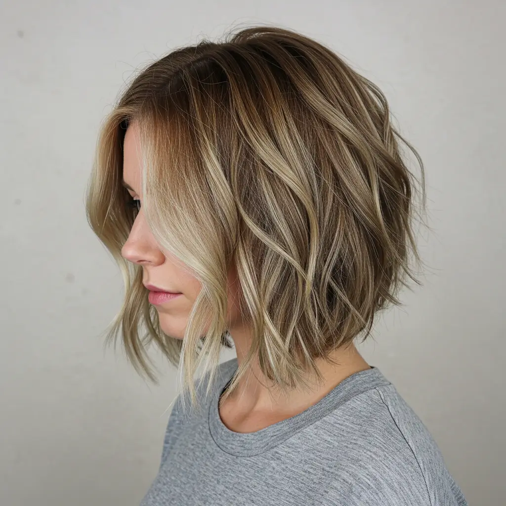 Wavy Choppy Lob with Highlights