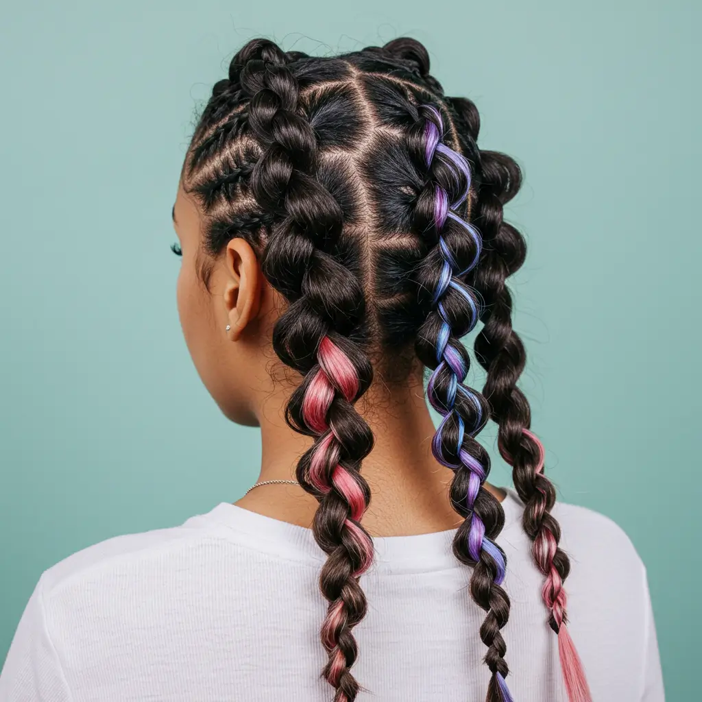 Bubble Braids with Color Highlights