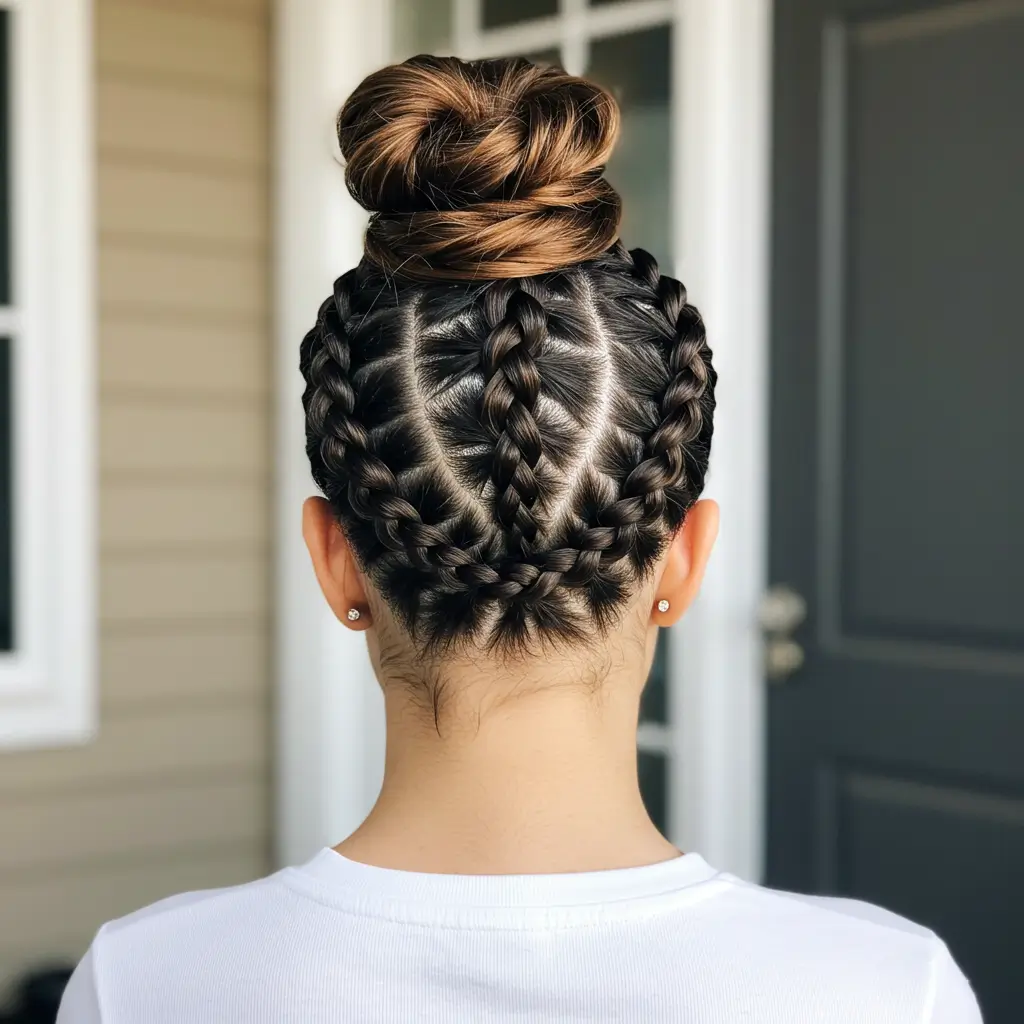 Bubble Braids with Messy Bun Combination