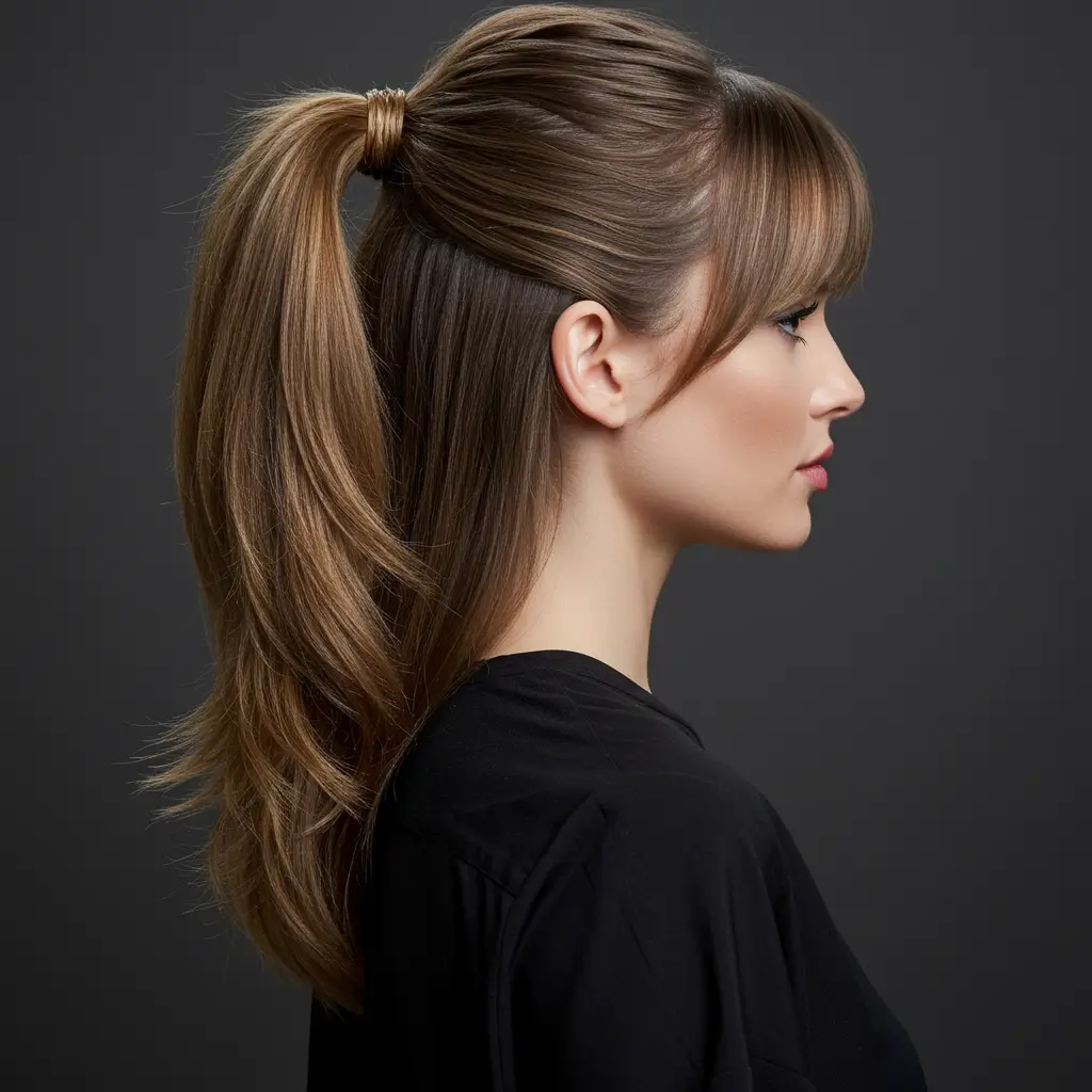 Long Layered Cut with Sleek Ponytail