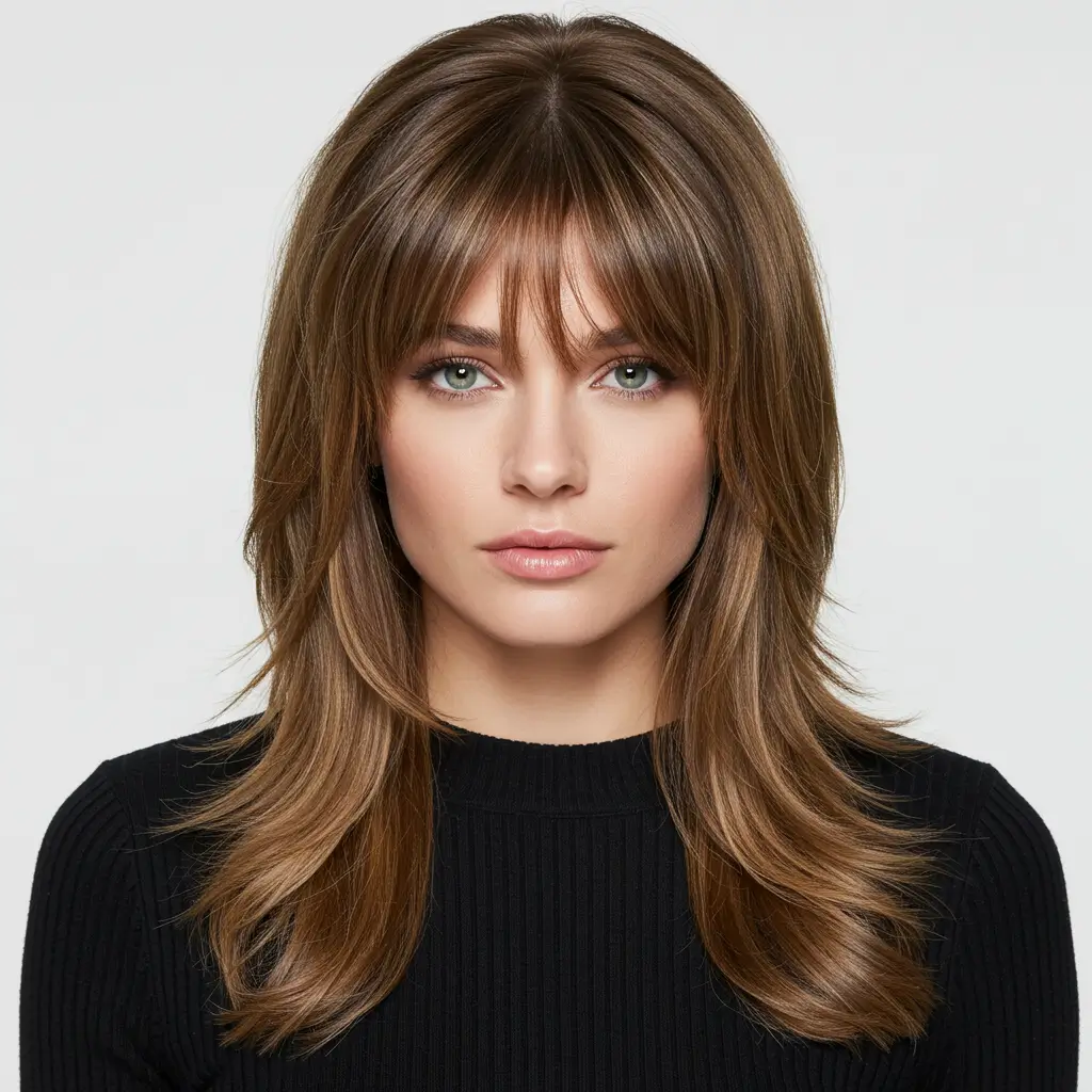 Long Layers with Side-Swept Bangs